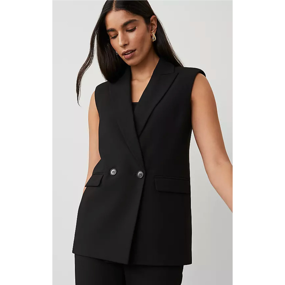 NWT ANN TAYLOR BLACK BI-STRETCH DOUBLE BREASTED VEST BLAZER SZ 10P 10 PETITE